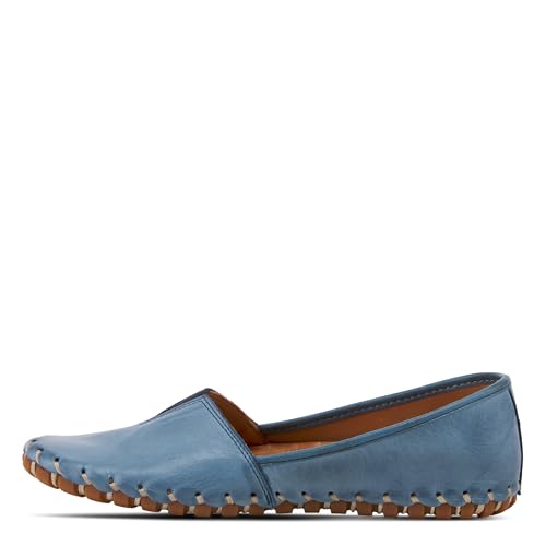 Image of Spring Step Kathaleta-Croco Shoes for Women - Ladies Leather Booties with Rubber Outsole - Comfortable Slip-On Flat Shoes for Womens Blue