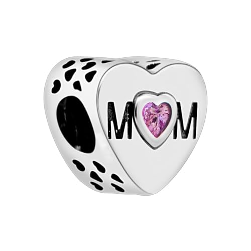 WINRARO Cuore Rosa Mamma per Braccialetti, Ciondolo con Perline Fai da Te in Argento Sterling 925 Regalo Gioiello per Donne Ragazza Mamma Famiglia