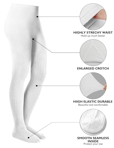 Baby Girls Tights Cable Knit Toddler Leggings Winter Solid Cotton Tights School Stockings 2 Pack 2T-12 Years3