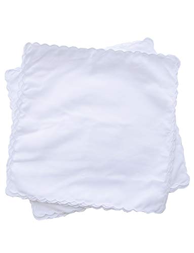 La Closure Plain White 100% Cotton Handkerchiefs With Scalloped Edge Hankies 12Pcs #TOP3