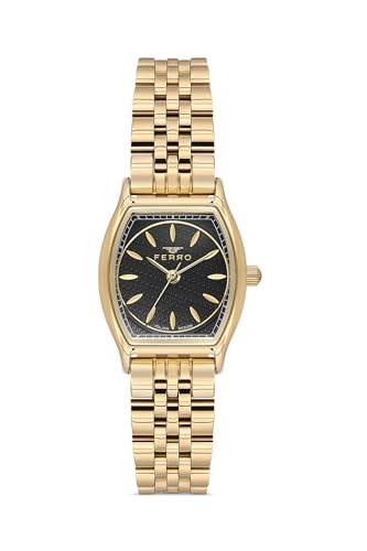 Image of Ferro Analog Black Tonneau Dial Men's Watch - FL40118A-B2