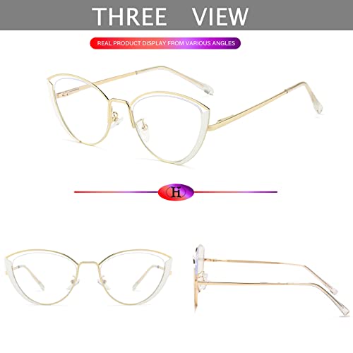 Image of HJSTES Blue Light Blocking Glasses Women Trendy Cat Eye Metal Frame Computer Reading Eyewear(White)