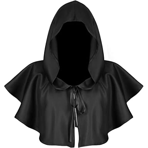 Caziffer Halloween Unisex Cape Cloak Hood Medieval Religious Cowl Hat Cross Necklace Death Cosplay Clothing Solid Color Tie Up (Black, One Size) Cover