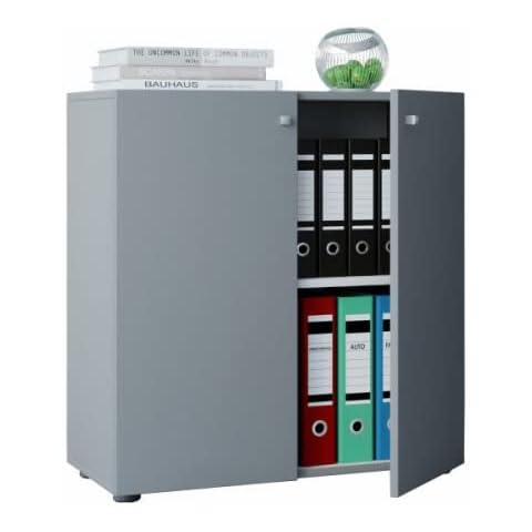 VCM Büroschrank Aktenschrank Bücherregal Universal Ordner Schrank Regal Grau 70 x 70 x 39 cm "Vandol Mini" Cover