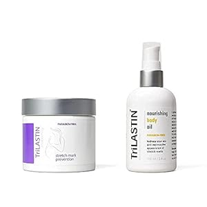 TriLASTIN Maternity Stretch Mark Prevention Cream (4oz) Bundle with Nourishing Body Oil (3.4oz) | Pregnancy Must-Have…