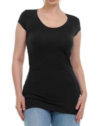 Sexy Basics Womens Cotton Stretch Scoop Neck Short Sleeve Extra Long T Shirt - Multi Packs2