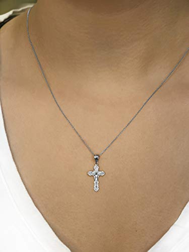 Religious Jewelry .925 Sterling Silver Floral INRI Crucifix Pendant Necklace - Choice of Length4