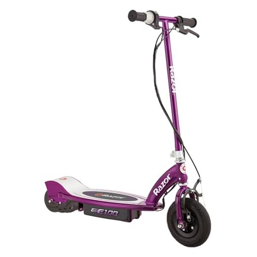 Razor E100 Kids Ride On 24 Volts Motorized Powered Electric Kick Scooter Speeds Up to 10 Miles Per Hour with Brakes and Pneumatic Tires, Purple