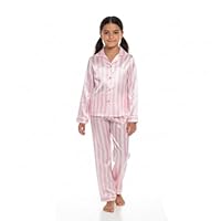 A2Z 4 Kids Girls Satin Silk Stripe Pyjama Set Pink Stripe Long Sleeve Button Top & Trousers Lightweight Silky Loungewear Sleepwear for Children Age 5-13 Years