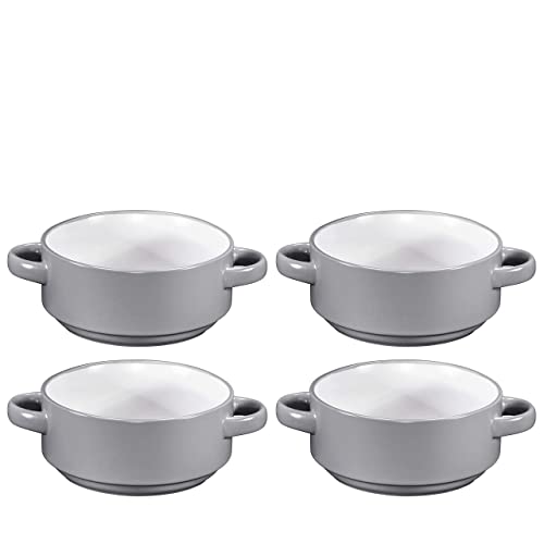 Bruntmor 19 Oz Ceramic Soup Bowl With Handles Set Of 4, 19 Ounces Large Ceramic Grey French Onion Soup Crocks For Kitchen, Side Dish, Cereal Bowl Set Or Christmas Table Decoration #TOP6