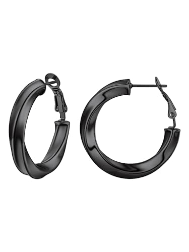 Image of Stainless Steel Chunky Hoop Earrings For Women, Minimalist and Chic, Black /Gold Plated, Round Hoops Earrings Hypoallergenic, Size: 30mm /40mm /60mm /80mm, Come with Box