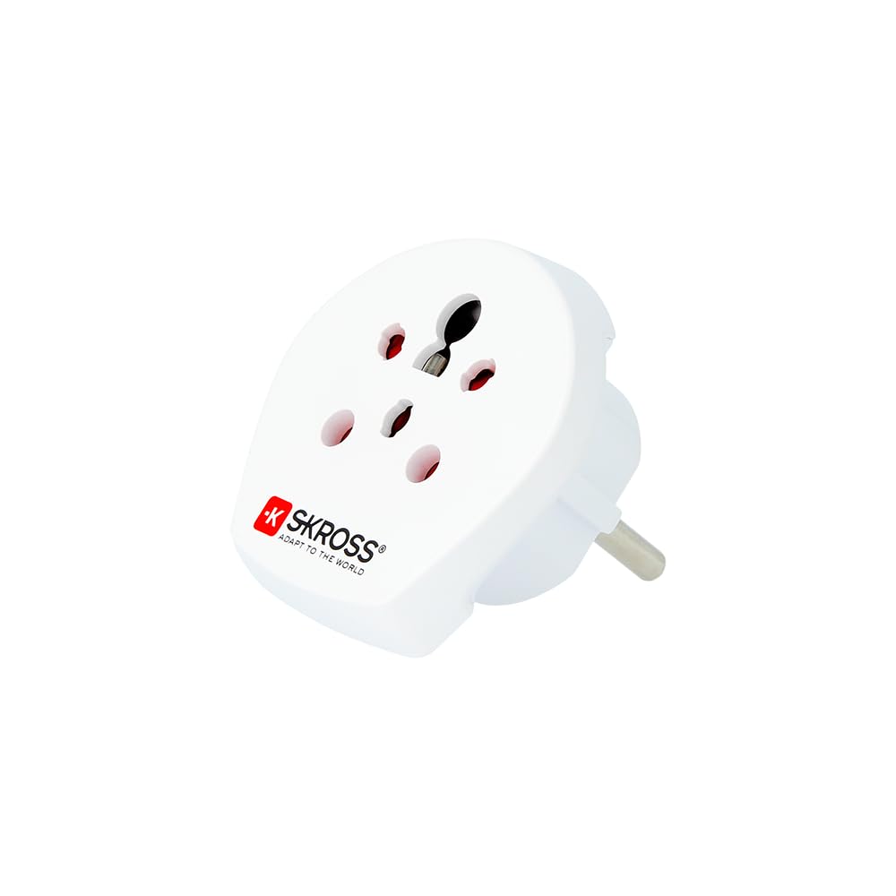 SKROSS | 1.500217-E | India Israel Denmark to Europe | adapter podróżny z Izraela, Indii, Danii do Europy - napięcie i moc: 100 V - 1600 W / 250 V - 4000 W - ochrona przed porażeniem prądem