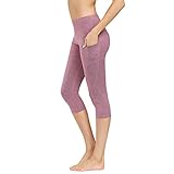 IceUnicorn Damen Sport Leggins Shorts Hohe Taille Tights 3/4 Yogahose Blickdichte Kurz Laufhos Fitness Hosen Jogginghose mit Taschen Short(3/4 Hanf Lila, XL)
