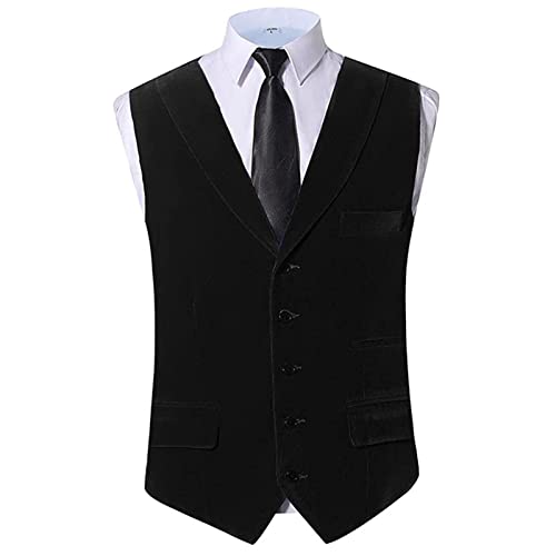 Casual Shawl Lapel Velvet Suit Vest for Men Fashion Waistcoat with 2 Real Pockets Adjustable Back Strap for Wedding Work (Color : Black, Size : X-Small)