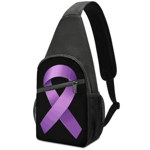 Purple Awareness Ribbon Crossbody Sling Bags Chest Shoulder Backpack DayPack Handbag