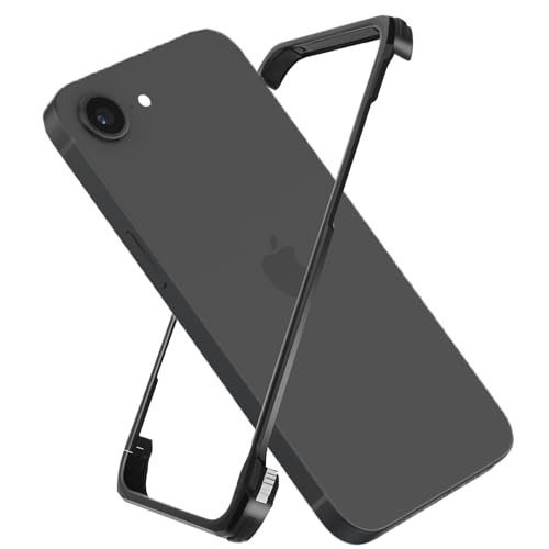 Hiooloon for iPhone 16e Metal Bumper Case Frameless, Slim Fit No Back No Frame Backless Metal Bumper 4 Corners Shockproof Wireless Charging Compatible Heavy Duty Protection (Black)