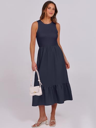 Image of ANRABESS Women Midi Dresses 2026 Summer Casual Sleeveless Sundress High Neck Tank Top Racerback Flowy Beach Dress & Pockets