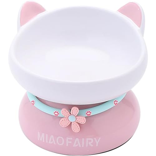 vumuio(クレイジー) 猫 食器 陶器 猫用フードボウル 犬 食器 猫の頸椎を保護 嘔吐を防ぐ 15度の傾斜 食べやすい ご飯 皿 食器台 滑り止め 3色 小型犬猫 ペット用食器 ボウル (ピンク)