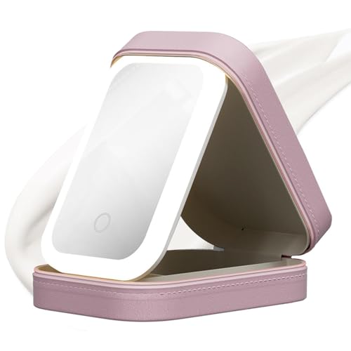 Estuche de maquillaje iluminado | Organizador de maquillaje portátil LED con soporte de espejo para cosméticos, bolsa a prueba de polvo con asa para viajes y excursiones, Polvo Sakura, Refer to