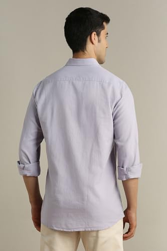 Image of Peter England Men's Solid Linen Blend Shirt Slim Fit| Casual Wear | Full Sleeves