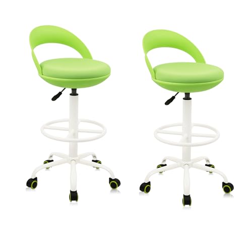 Image of KLASIKA Drafting Chair Rolling Stool Esthetician Chairs with Footrest Backrest Ergonomic Stools Swivel Adjustable Height for Salon Tattoo Spa Medical Dentist Clinic (Green,2pack)