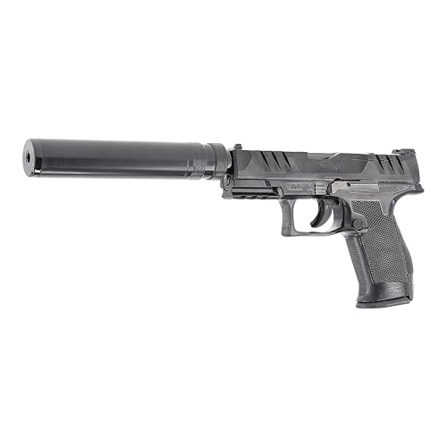 Walther PDP Compact 4 Airsoft Pistole - Airsoft Waffe mit 6 mm Federdruck < 0 5J inkl. Schalldämpfer-Attrappe & 2 Magazine & 100 BBS