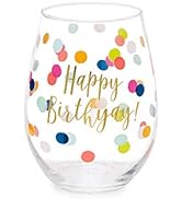 Slant Collections Wine Glass Gifts Stemless Wine Glass, 20-Ounce, Happy Birthyay!