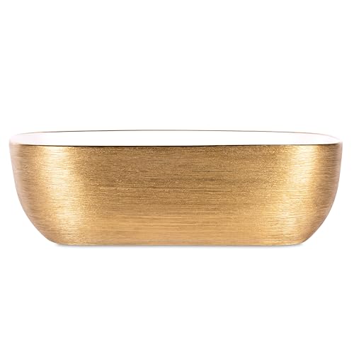 Image of BONKASO White Gold Luxury Table Top Wash Basin (45 x 32.5 x 13.5 cm) | Designer Ceramic Countertop Bathroom Sink | Modern Vanity Art Basin 1001