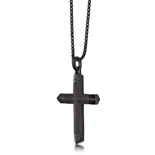 Metro Jewelry Ebony Wood Cross Pendant Necklace for Men in Stainless Steel with Black Ion Plating 24 Inches Long Box Chain4