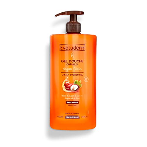 EVOLUDERM – Gel de ducha cremoso argán divino – 1000 ml – 95% de origen natural – vegano – Fabricación francesa