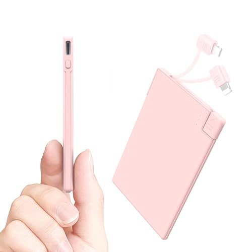 TNTOR モバイルバッテリー 軽量 小型 iPhone 14/13/12対応 携帯充電器 4.5mm 2500mAh 超薄 スマホ充電器 IOSケーブル内蔵 薄型 Type-C出入力兼用 iPhone対応 持ち運び便利 楽々収納 地震/台風/災害/旅行/出張用【PSE認証済】ピンクのサムネイル