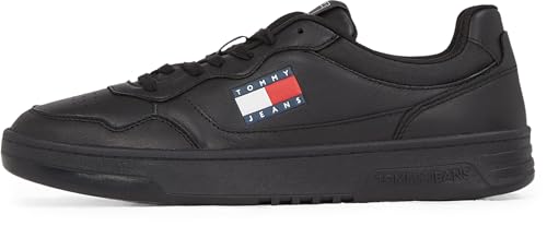 TOMMY JEANS Herren Cupsole Sneaker Essential aus Leder, Schwarz (Black), 44