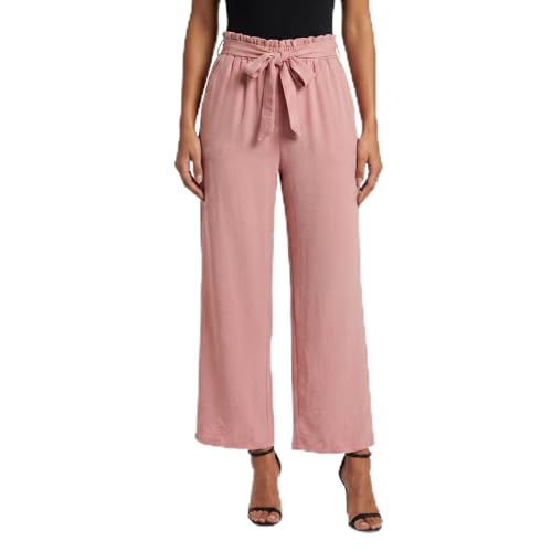 Damen Palazzo Hose Weites Bein mit Bindegürtel Elegante Paperbag Sommerhose Hohe Taille Fließender Viskose-Stoff Leicht & Luftig (DE/NL/SE/PL Alphanumerisch L Regular Regular Altrosa)