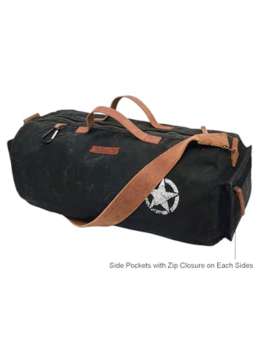 Image of The House of Tara Canvas Travel Duffle Bag | 25 litres | Sports Duffel | Gym Bags | for Men and Women | Adjustable Broad Strap | Airline Carry-On Luggage | Quick Access Pockets | Black