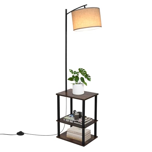 Fullwatt Lampada da terra con mensola in legno, illuminazione interna, in legno, con ripiani per camera da letto e soggiorno (beige-nuovo) (stile 1)