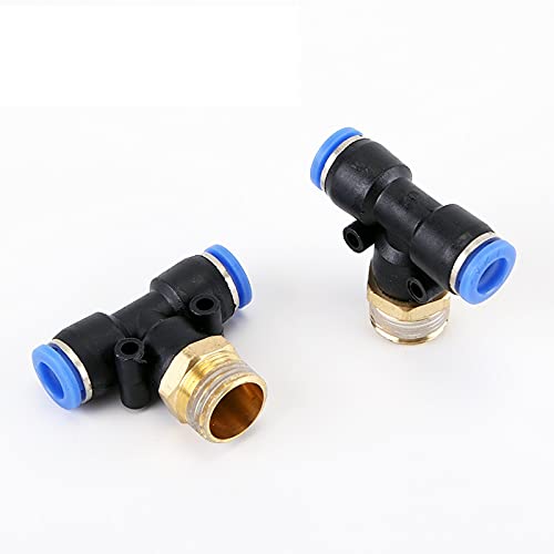 4MM Pneumatic Connector T-Type Male Thread 1/4 Air Tube Push Fitting Three Way Hose Pipe Quick Fitting Connector for Quick Connection of Air Piping Pneumatic Tools(2-Pcs)