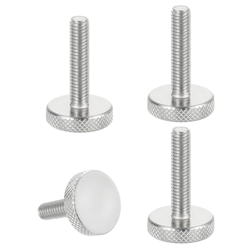 sourcing map M6x25mm Knurled Thumb Screws, 304 Stainless Steel Flat Head Thumb Screws Metric Diamond Knurled Head Bolts Grip Knobs Hand Tighten Thread Fasteners, 20mm Dia. 4 Pcs