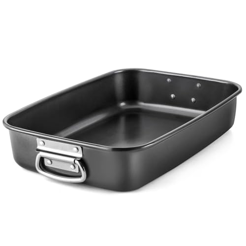 MGE - Teglia da forno con manici e piastra per arrostire, rivestimento antiaderente di alta qualità, in acciaio al carbonio, 39 cm