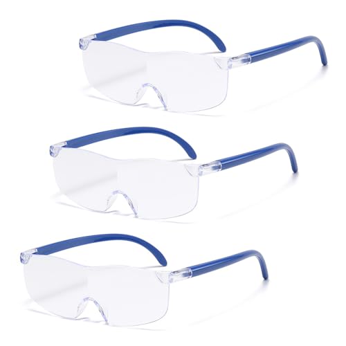 3 Pièces Lunette Anti Lumiere Bleue Lunette Loupe à 150%、200%、300% Blue Light Glasses Loupe Grossissante,Aide à la Lecture pour Personnes Âgées,Lunettes de Lecture pour Le Travail Rapproché (Bleu)
