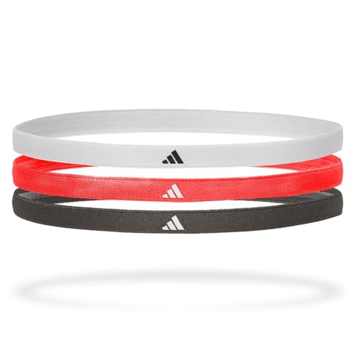 adidas Sports Hair Bands (3 Pack), Black, White, Solar Red