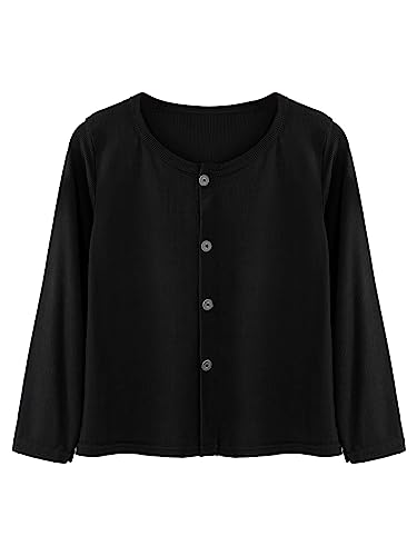 Kaerm Kids Girls Solid Color Sports Warm Top Long Sleeve Ribbed Button Cardigan Round Neck Lightweight Outwear Tops4