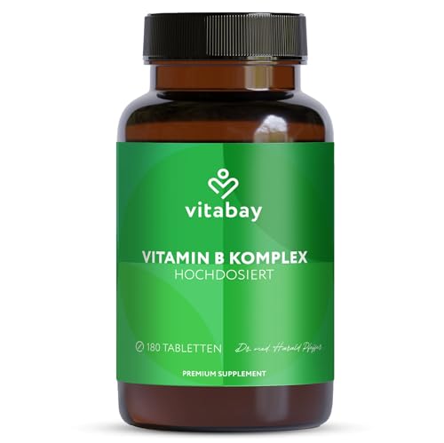 Vitabay Vitamina B12 Complejo B 180 Comprimidos Veganos de Vitamina B Complex - Alta Dosis con 8 Vitaminas Bioactivas - Tomar 1 Comprimido diario de Vitaminas Complejo B Completo - Acido Folico B12 B1