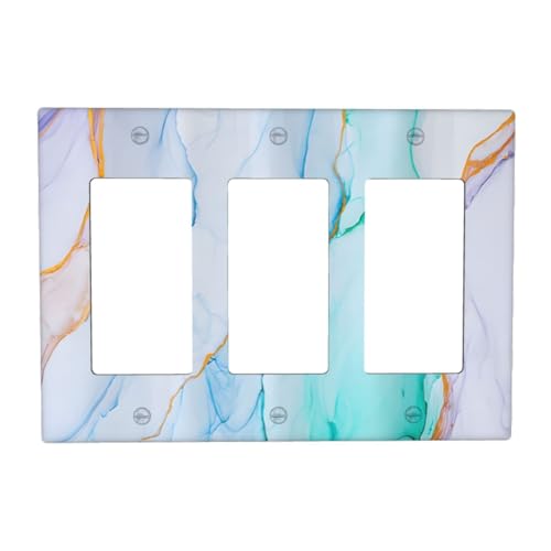 Decorative Outlet Covers Modern Ink Blue Green Marble Texure 3 Gang Outlet Cover Wall Plate Triple Rocker Light Switch Cover Plate Switch Plate Covers for Kitchen Bathroom Home Decor