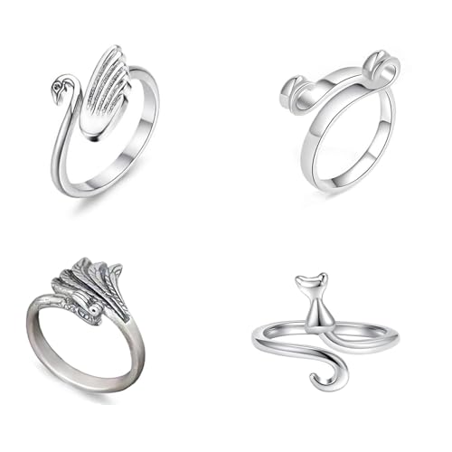 Wuffove Crochet Loop Ring: Adjustable Braided Yarn Guided Fingers Rings for Mother Gifts, Silver, 4PCS