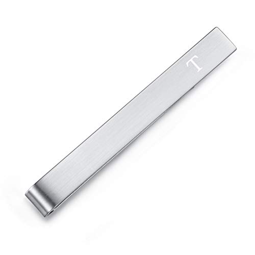 HONEY BEAR 2.12inch Herren Briefe Initialen Krawattennadel Krawattenklammer für Normale Krawatte Tie ClipGebürstetes Silber 5.4cm (T)