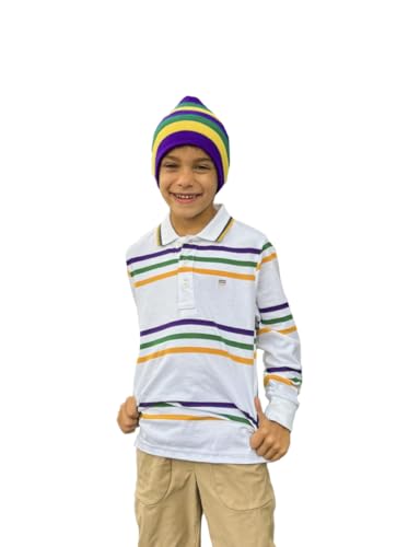 White Infinity Youth Long Sleeve Mardi Gras Polo