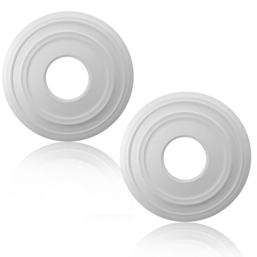 Image of Uenhoy 2 Pcs Lighting Ceiling Medallions for Light Fixtures and Ceiling Fans, 12 inch OD White Ceiling Cover Plate, Ceiling Fan Medallion 12 inch OD x 4 inch ID