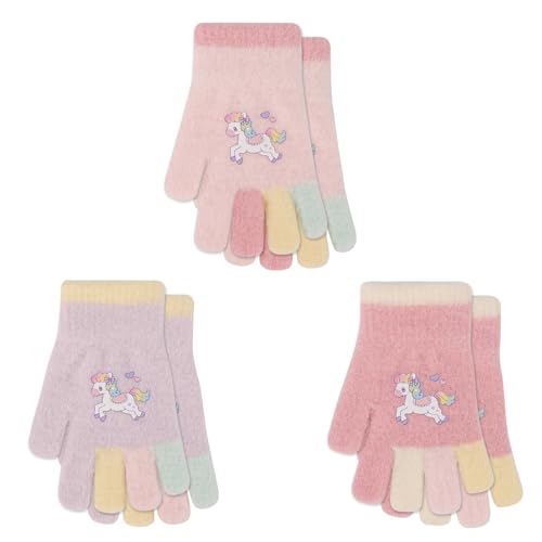 3 Pairs Kids Magic Gloves, Toddler Gloves Warm Knit Glove Children's Colorful Glove Soft Thermal Mittens Stretch Winter Mittens Boys Girls Full Finger Mitten for 1-5 Years