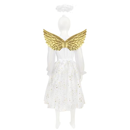 Disfraz Angel para Niñas, Vestido Blanco con Alas y Diadema miniatura 6