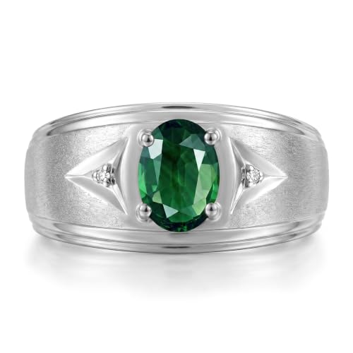 Image of Rylos Men's Rings Classic Design 8X6MM Oval Gemstone & Sparkling Diamond Ring - Color Stone Birthstone Rings for Men, Sterling Silver Rings in Sizes 8-13. Elevate Your Style with Timeless Elegance!
